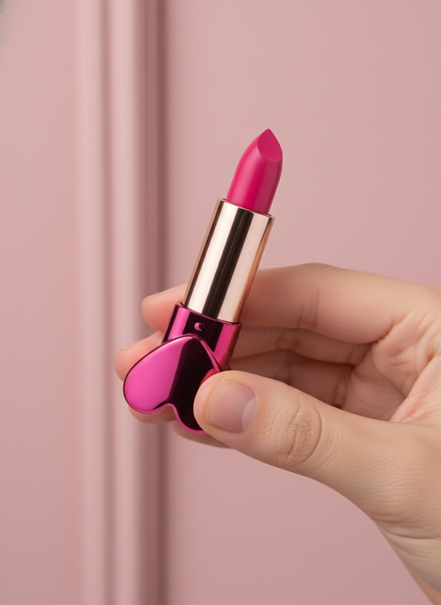 Heart shaped hot pink lipstick