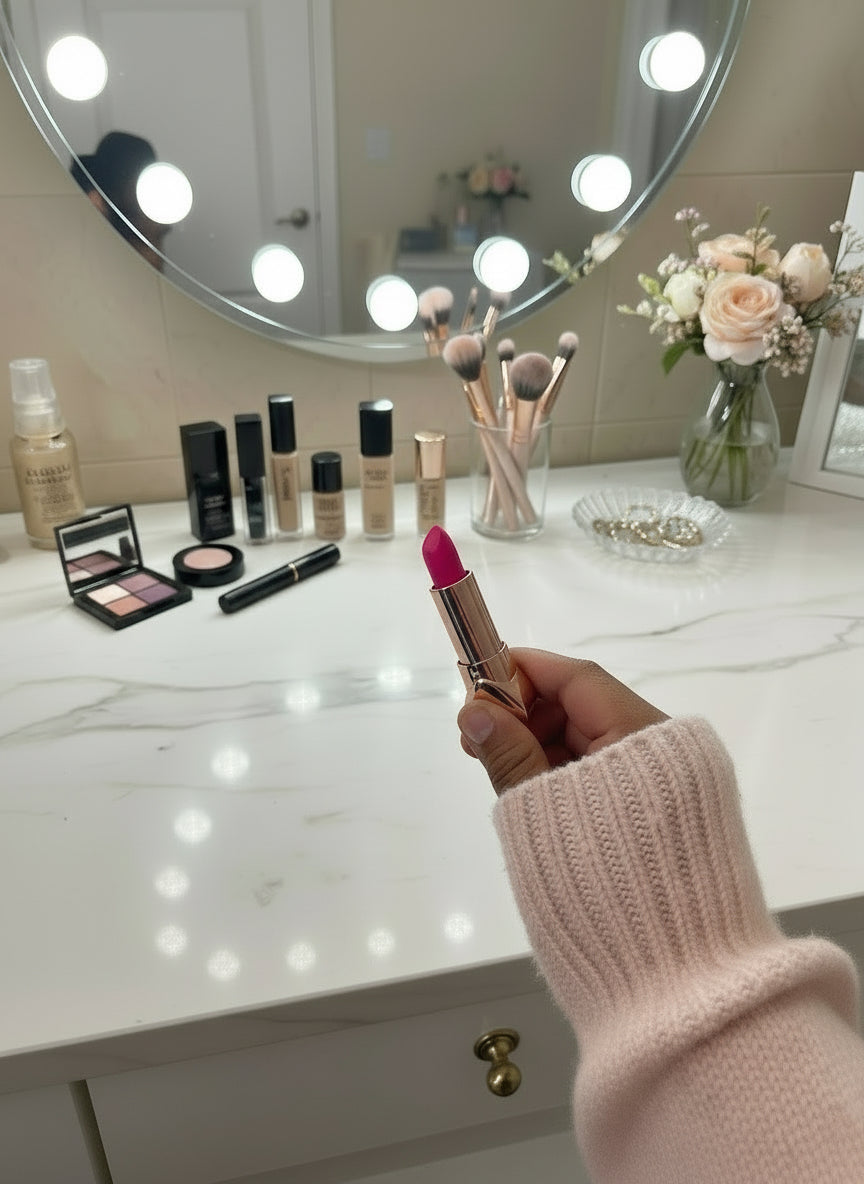 Heart shaped hot pink lipstick