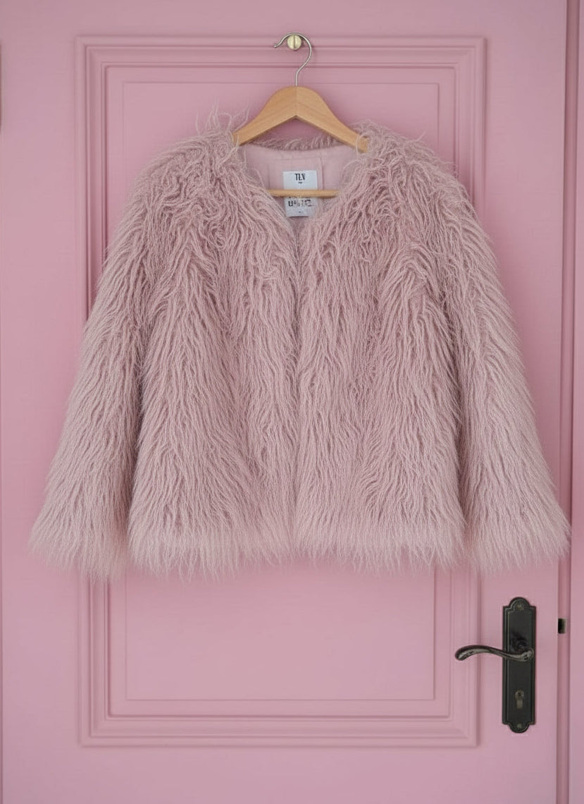 Kids Baby Pink overcoat, faux fur sheepskin