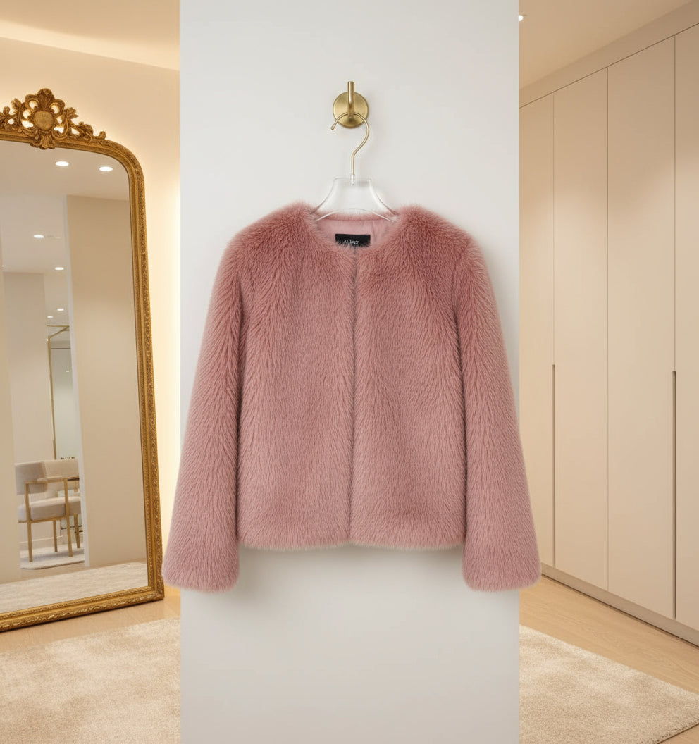 Pre loved pink Faux Fur jacket by Berksha