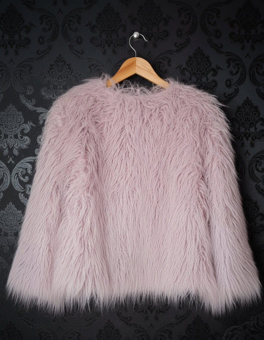 Kids Baby Pink overcoat, faux fur sheepskin