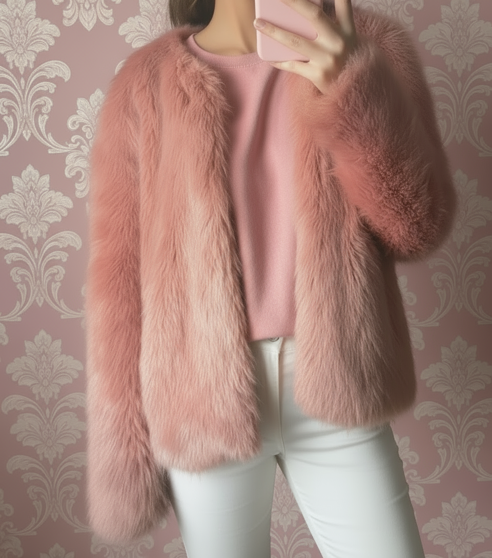 Pre loved pink Faux Fur jacket by Berksha