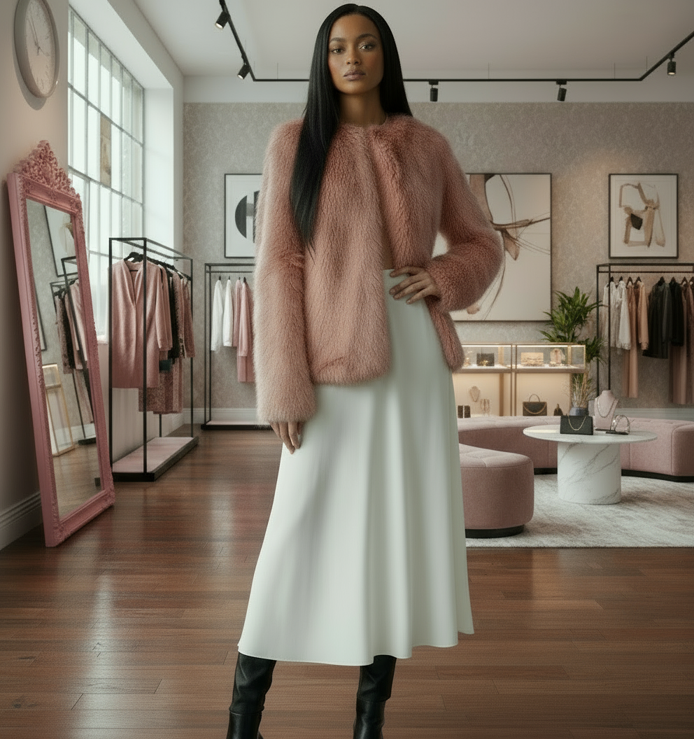 Pre loved pink Faux Fur jacket by Berksha