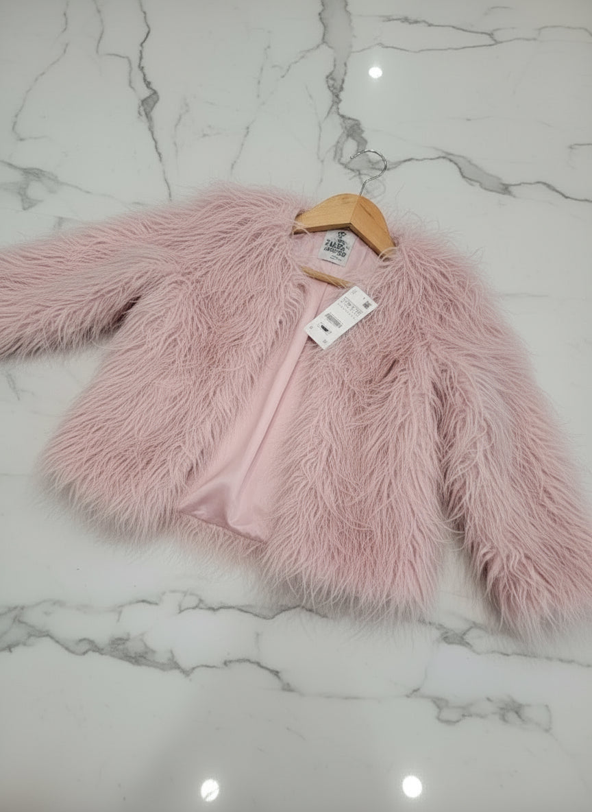 Kids Baby Pink overcoat, faux fur sheepskin