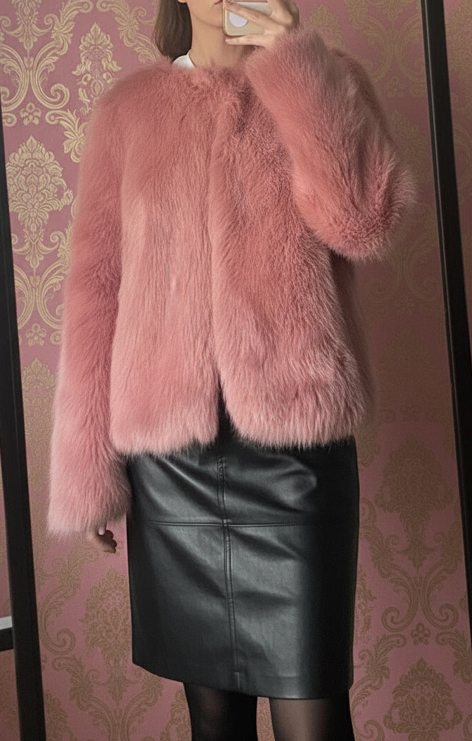 Pre loved pink Faux Fur jacket by Berksha