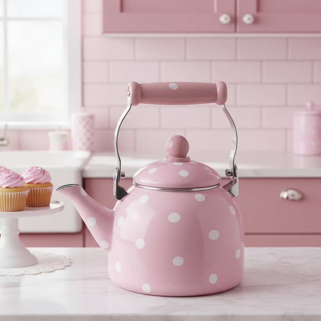 Cute pink polkadot tea pot