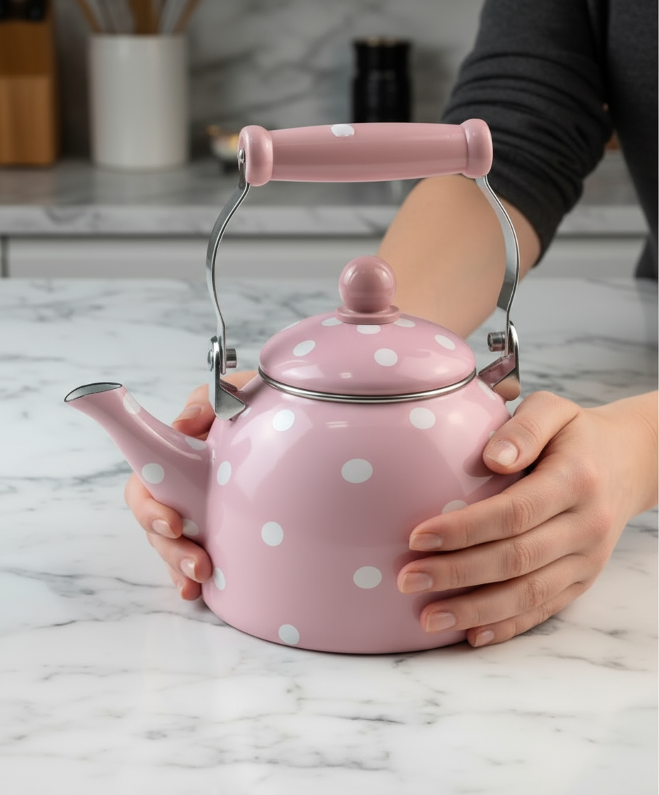 Cute pink polkadot tea pot